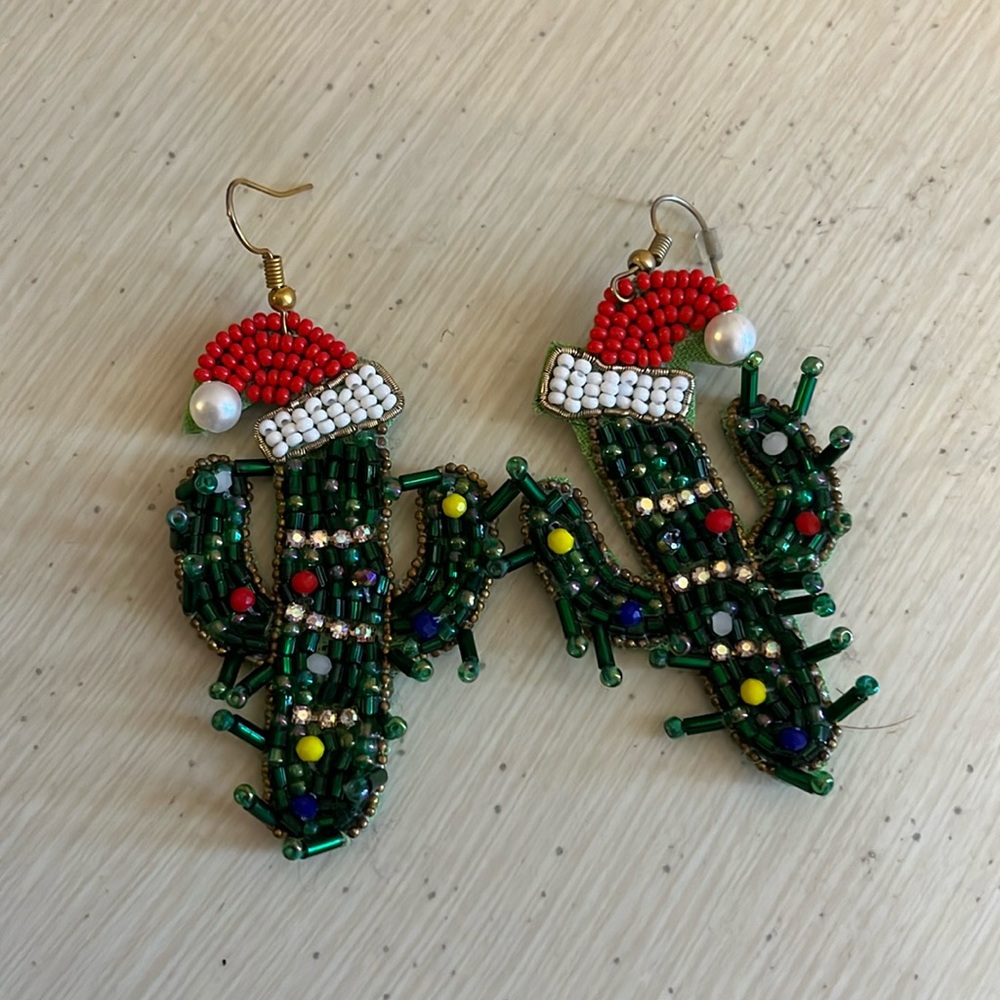 Christmas Cactus Beaded Earrings